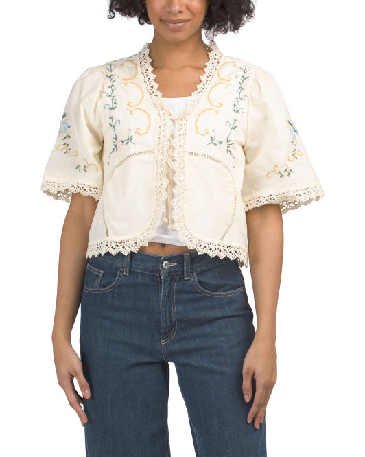 Edwina Embroidered Cropped Top