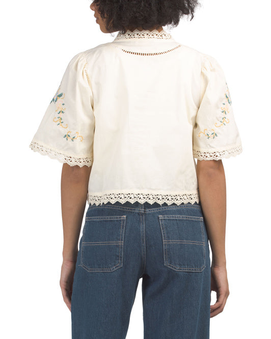 Edwina Embroidered Cropped Top