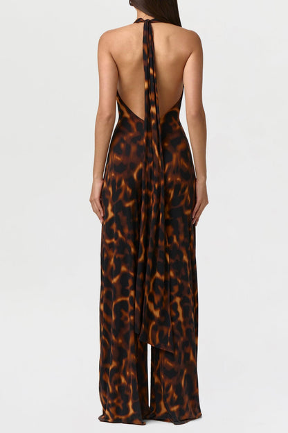 Naked Print Halter Wide Leg Jumpsuit