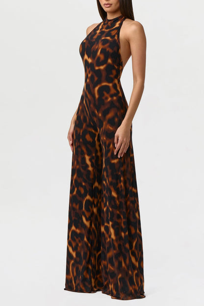 Naked Print Halter Wide Leg Jumpsuit