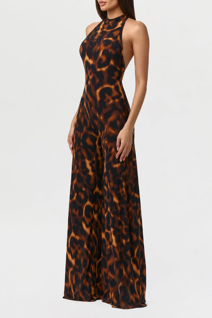Naked Print Halter Wide Leg Jumpsuit