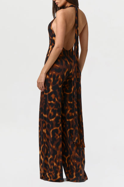 Naked Print Halter Wide Leg Jumpsuit