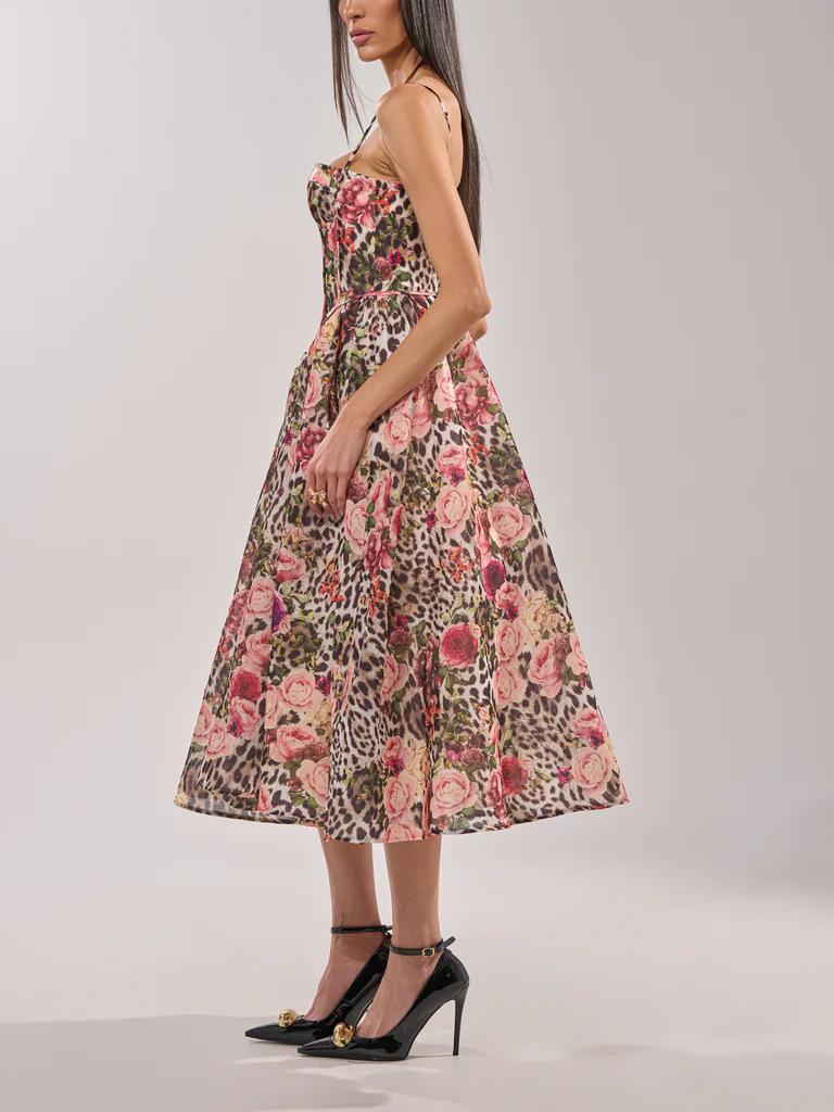 Wild Floral Leopard Print Strappy Maxi Dress
