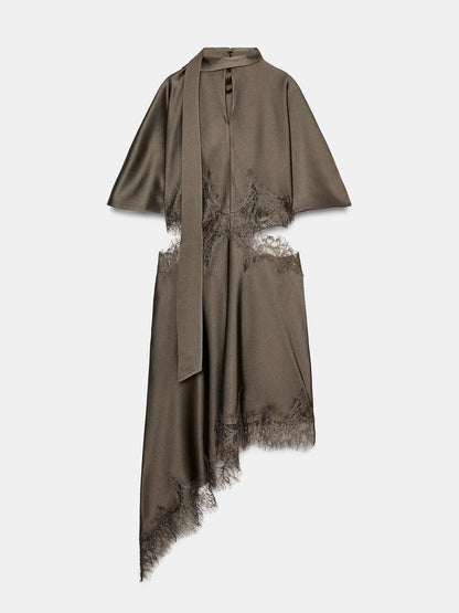 Side Cut-Out Lace Satin Mini Dress