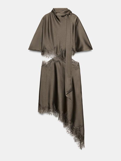 Side Cut-Out Lace Satin Mini Dress