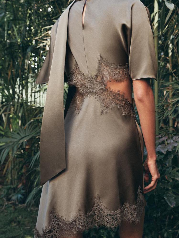 Side Cut-Out Lace Satin Mini Dress