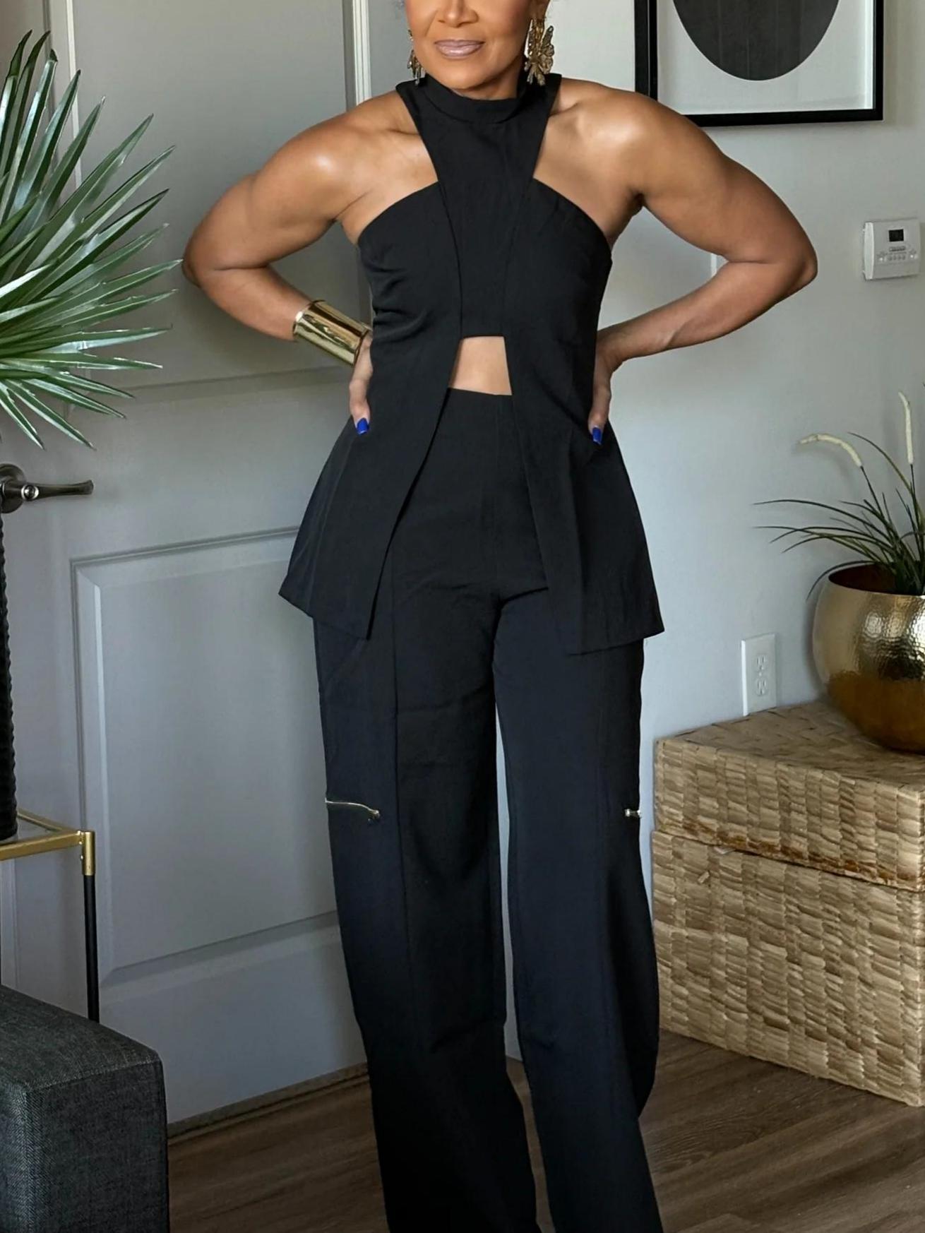 Backless Strap Top Two-Piece Pants Set