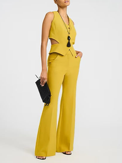 Stretch Twill Cutout Blazer Vest & Flare Trouser Set