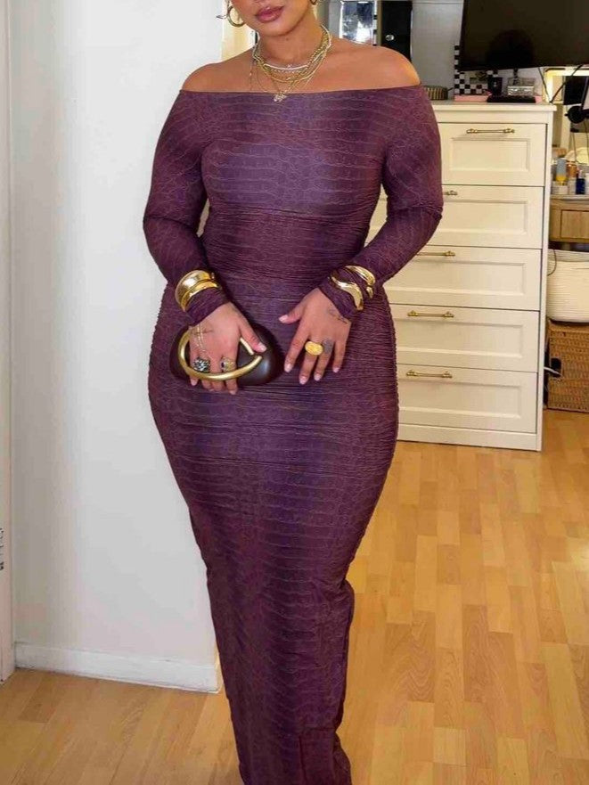 Ruched Off the Shoulder Long Sleeve Maxi Dress