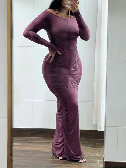 Ruched Off the Shoulder Long Sleeve Maxi Dress