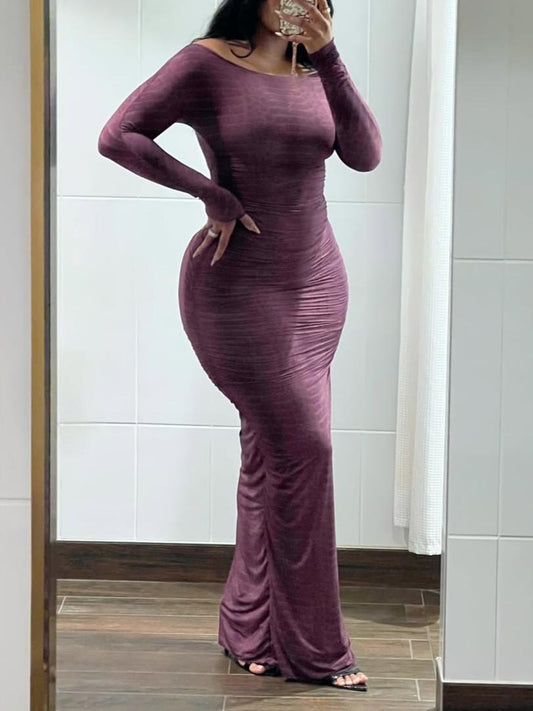 Ruched Off the Shoulder Long Sleeve Maxi Dress