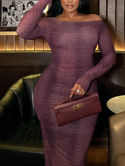 Ruched Off the Shoulder Long Sleeve Maxi Dress