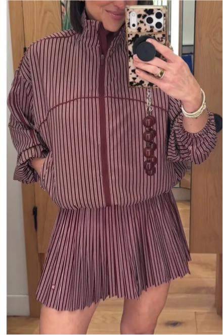 Oversized Tennis Jacket & Knife-Pleat High-Rise Tennis Skirt Set