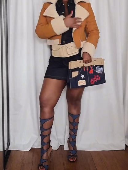 Retro Denim Clutch with Waistband Detail