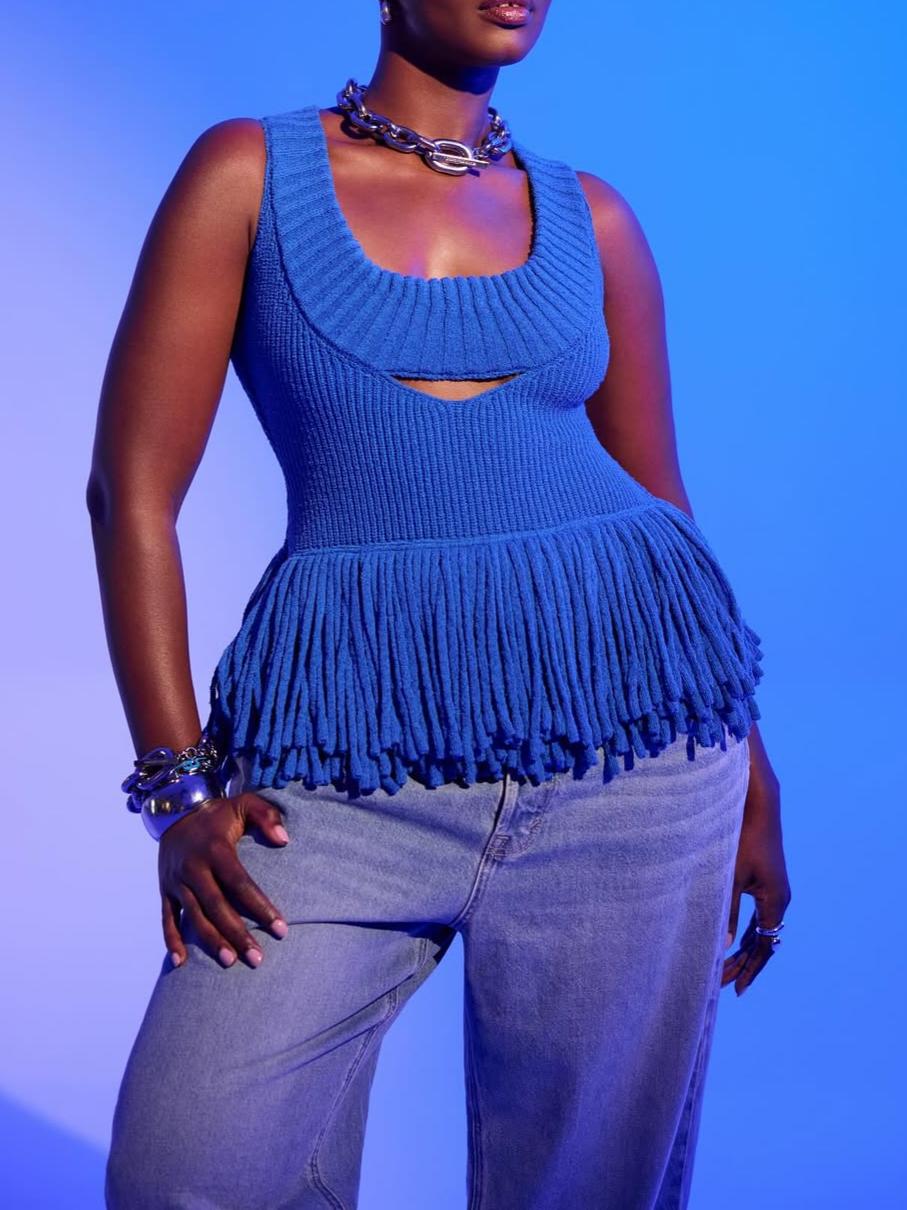 Deep Ribbed Neckline Knit Tank Top