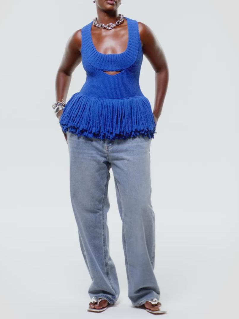 Deep Ribbed Neckline Knit Tank Top