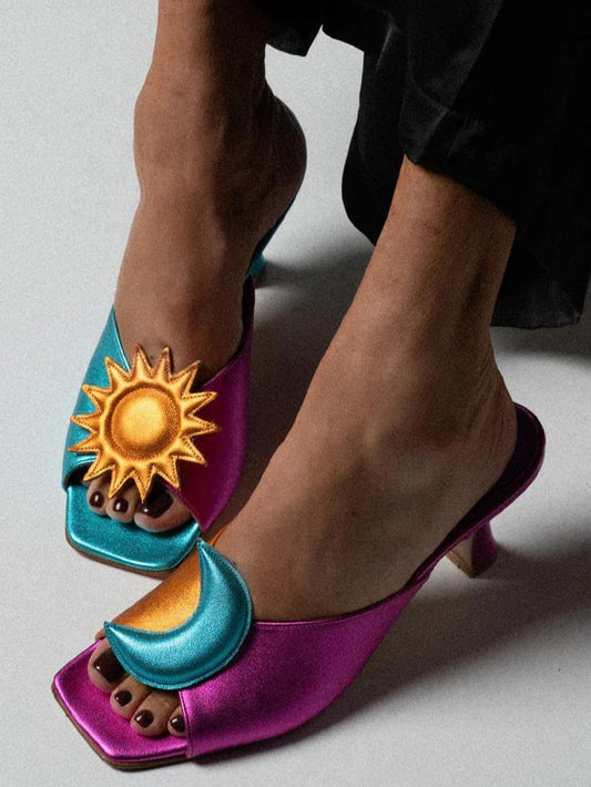 Sun & Moon Open-Toe Low Heel Mules