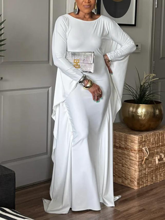 Statement Cape Sleeve Flowy Maxi Dress