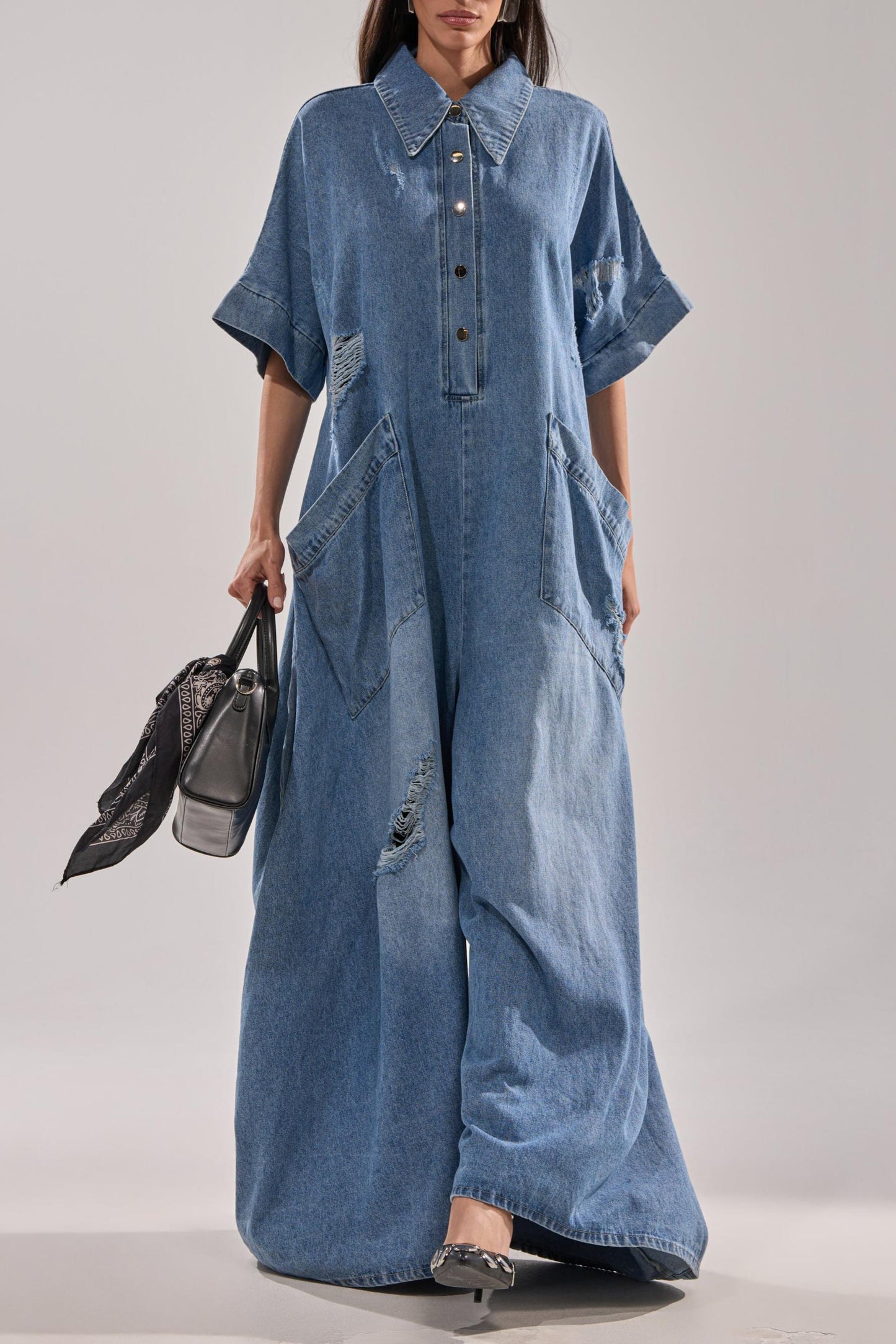Oversized Loose Fit Denim Jumpsuit