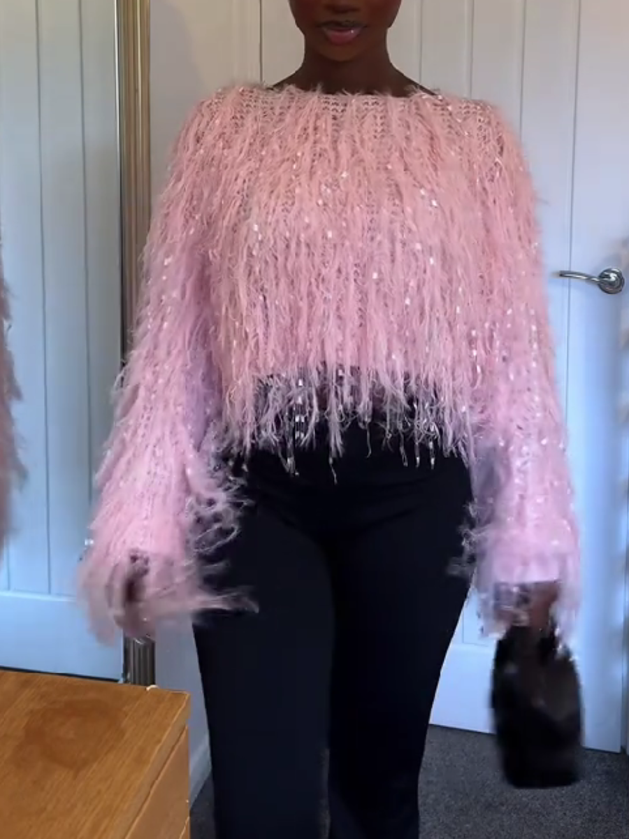 Imitation Mink Tassel Design Pullover Top