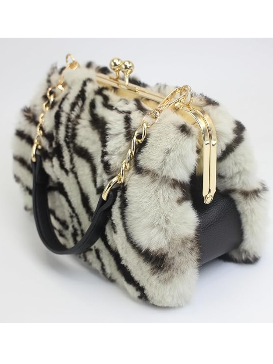 Faux Fur Metal Lock Shoulder Bag