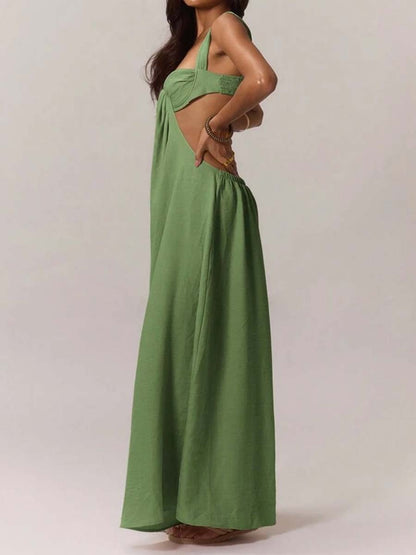 Ruched Bust Extreme Wide Leg Jumpsuit