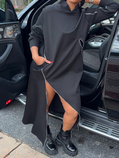 High Neck Zipper Pullover Dress