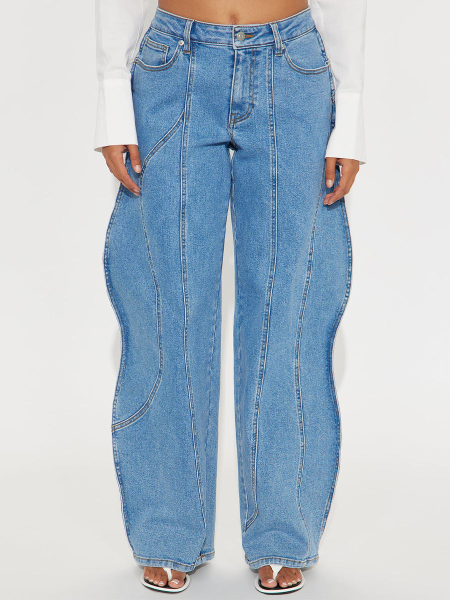 Wave Design Wide Leg Jeans