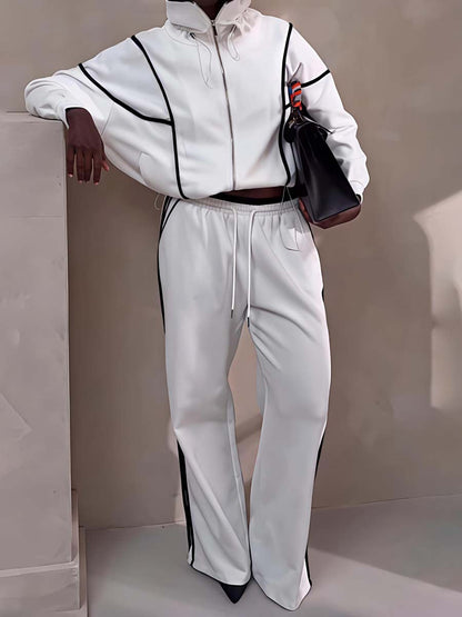 Patchwork Zip Up Sports Two Pieces Set