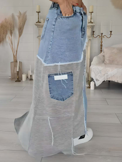 Denim Irregular High-Waist Split Skirt