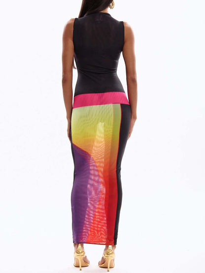 Sleeveless Color Block Maxi Dress