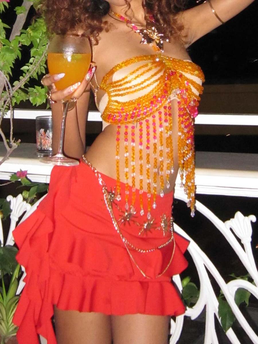 Vacation Body Chain Glass Crystal Chest Chain