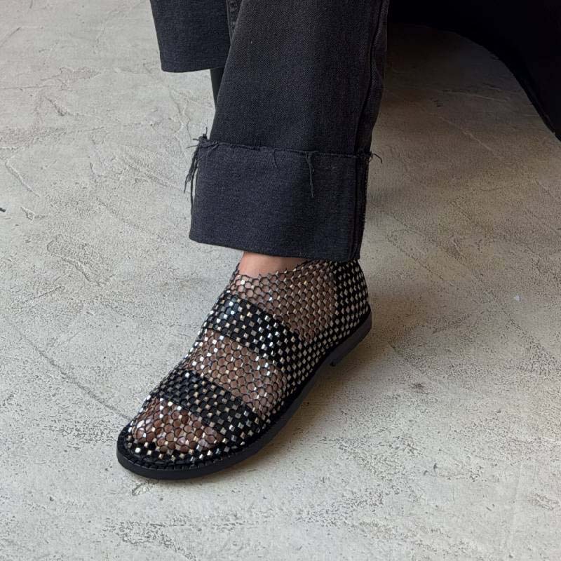 Round-toe Sandals Cut-out Rhinestone Sparkle Flats