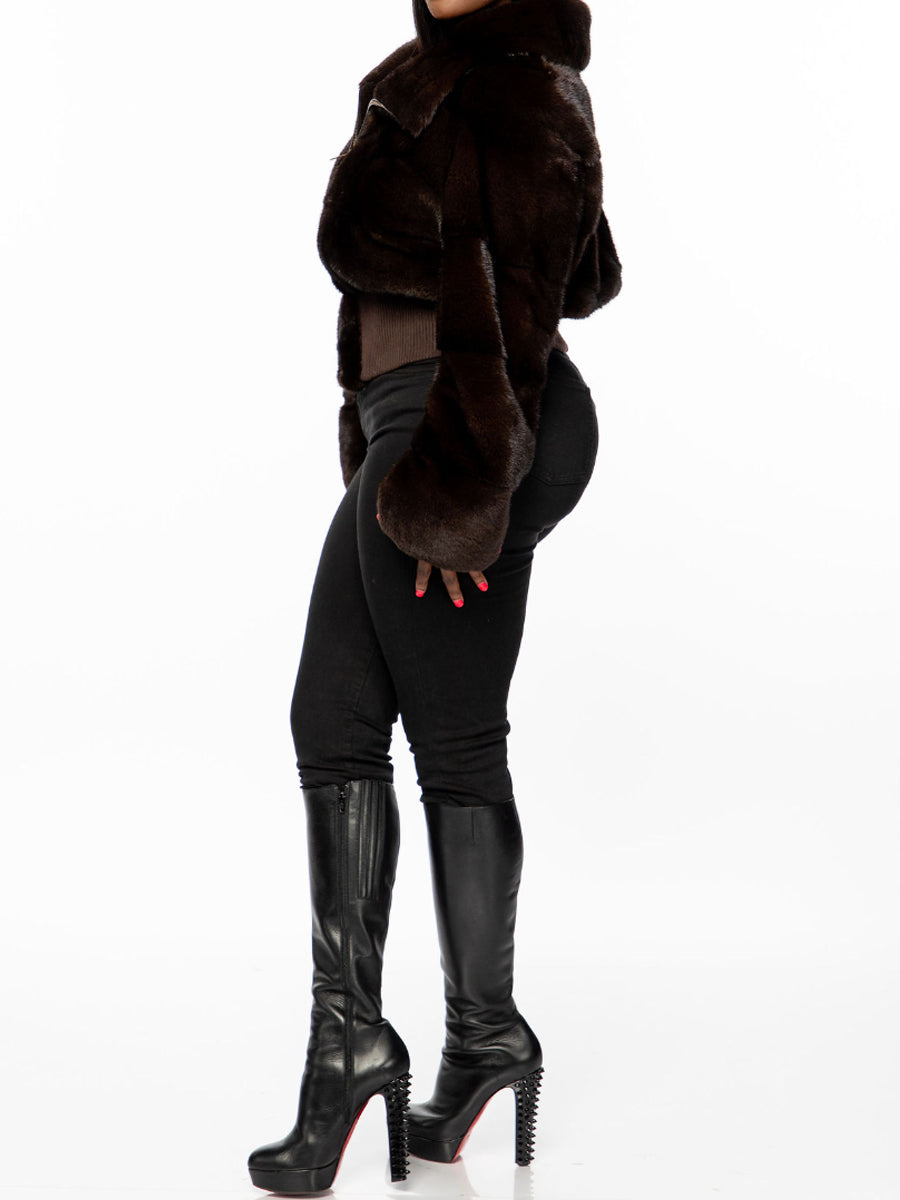 Faux Mink Fur Zip Up Bomber Coat