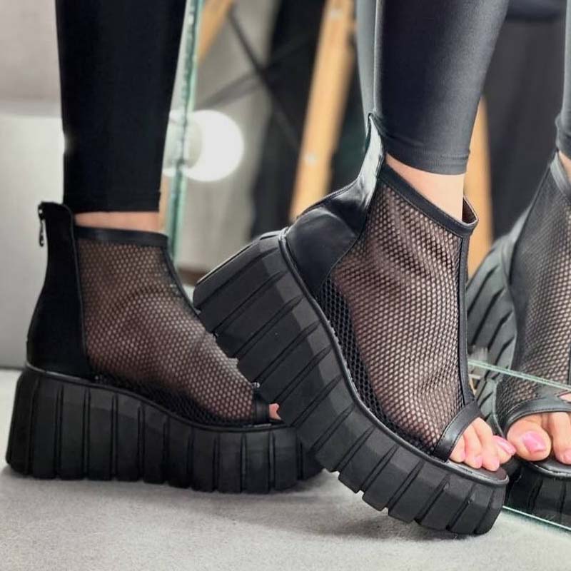 Breathable Mesh Fish-toe Platform Shoes