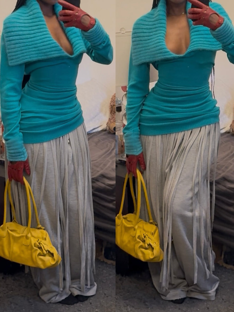 Tassel Wrap Belt Fleece-lined Pants