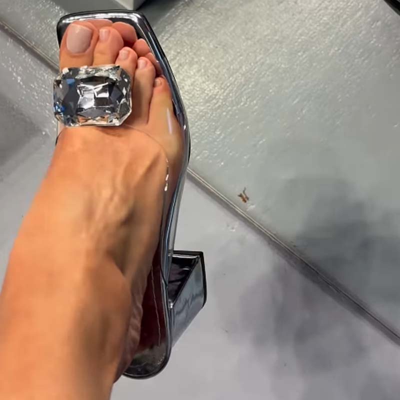 Rhinestone Sparkle Thick Heel Transparent High Heel Slippers