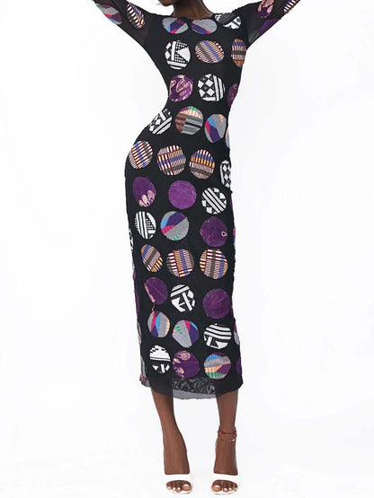 Printed Flare Sleeve Stretch Dress