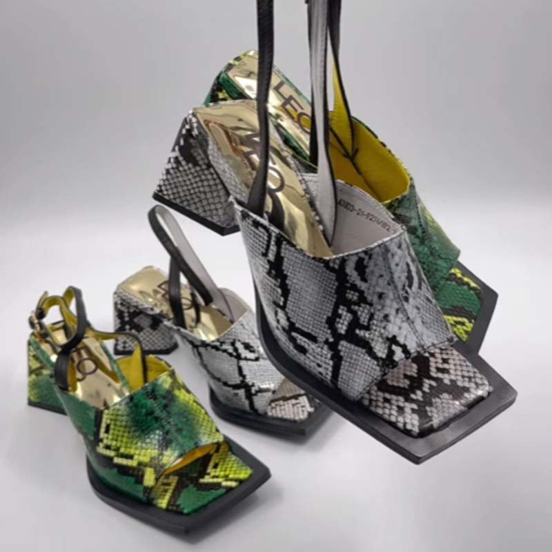 Square-Heeled Snake Sandals