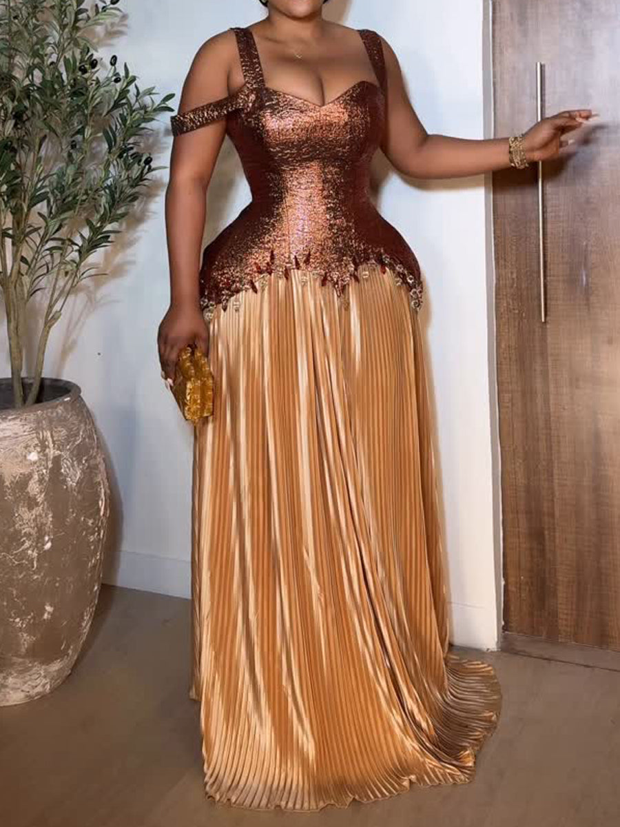 Patchwork Pleated Sling Dress