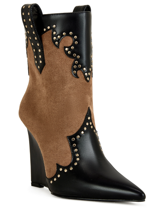 Studded Western Denim Wedges