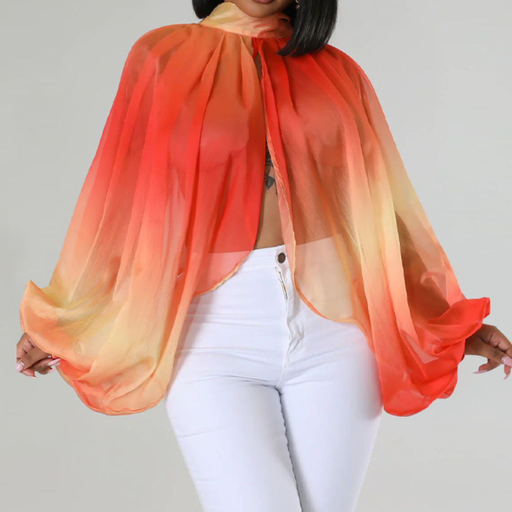 Printed Lace-Up Chiffon Top