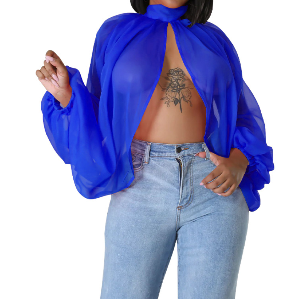 Printed Lace-Up Chiffon Top