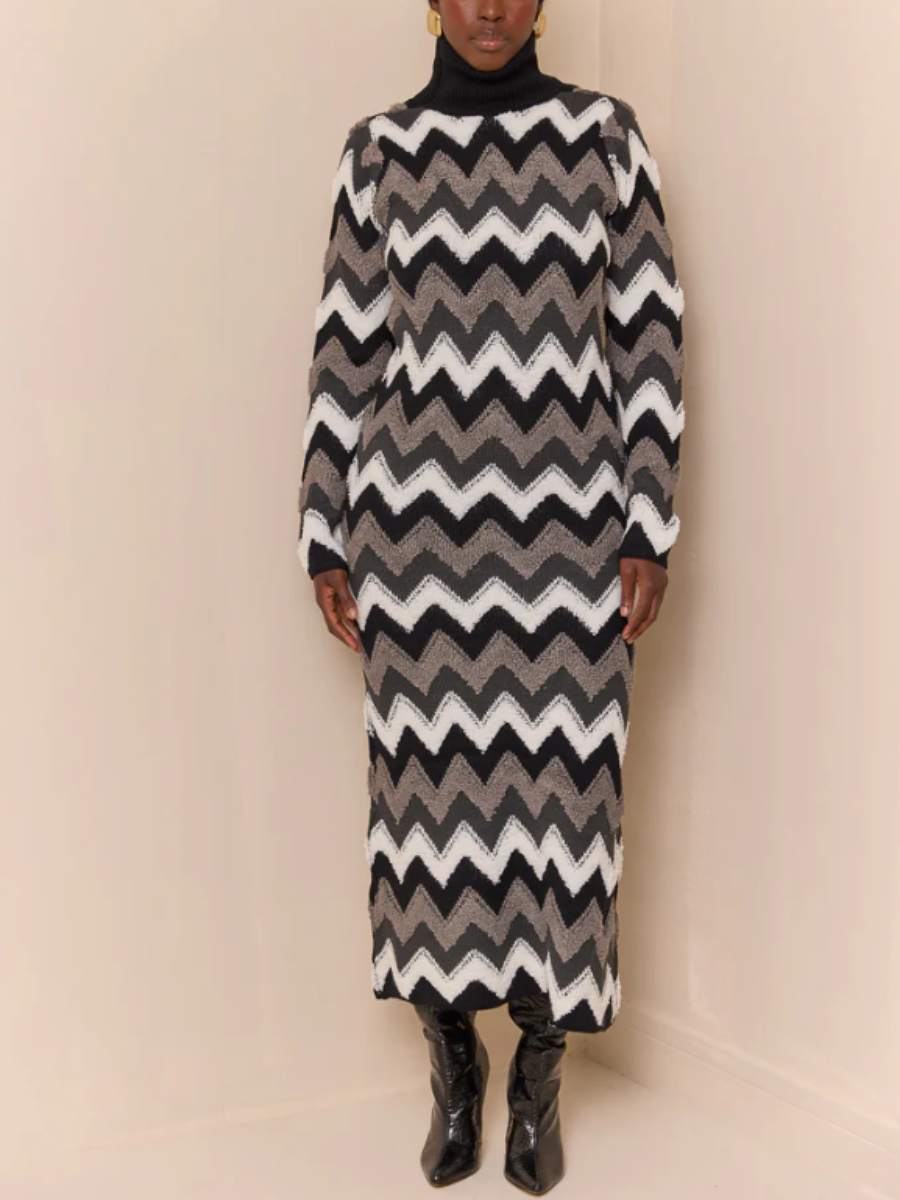 High-Neck Knit Backless Dress