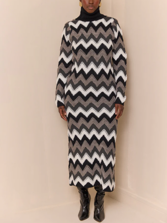 High-Neck Knit Backless Dress