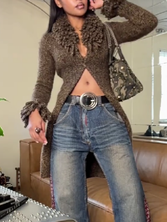 Collar Cuff Knitted Tassel Knitted Cardigan