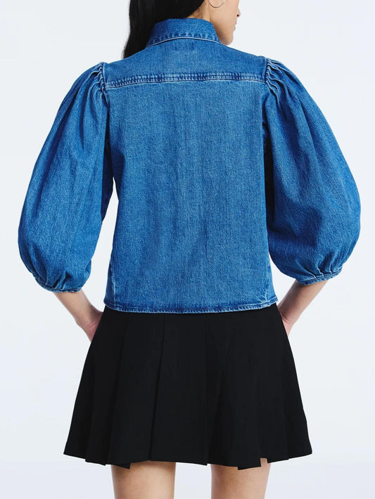 Denim Shirt with 3/4 Length Puff Sleeves