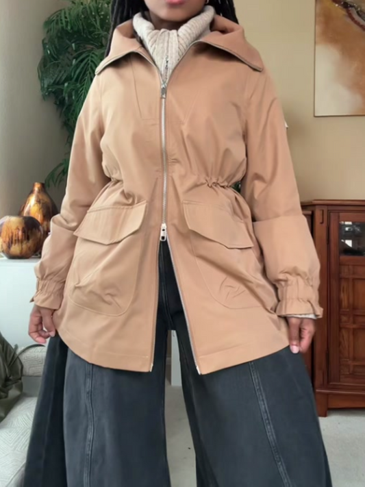 Tight Waist Pleated Cuff Tooling Jacket