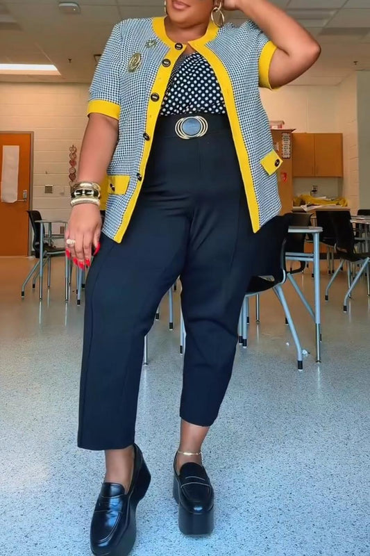 Tweed Color-blocked Knit Short-sleeved Cardigan