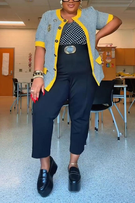 Tweed Color-blocked Knit Short-sleeved Cardigan